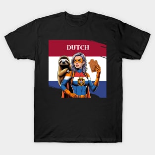 Dutch: 80's Female Comic Book Hero with Sloth T-Shirt